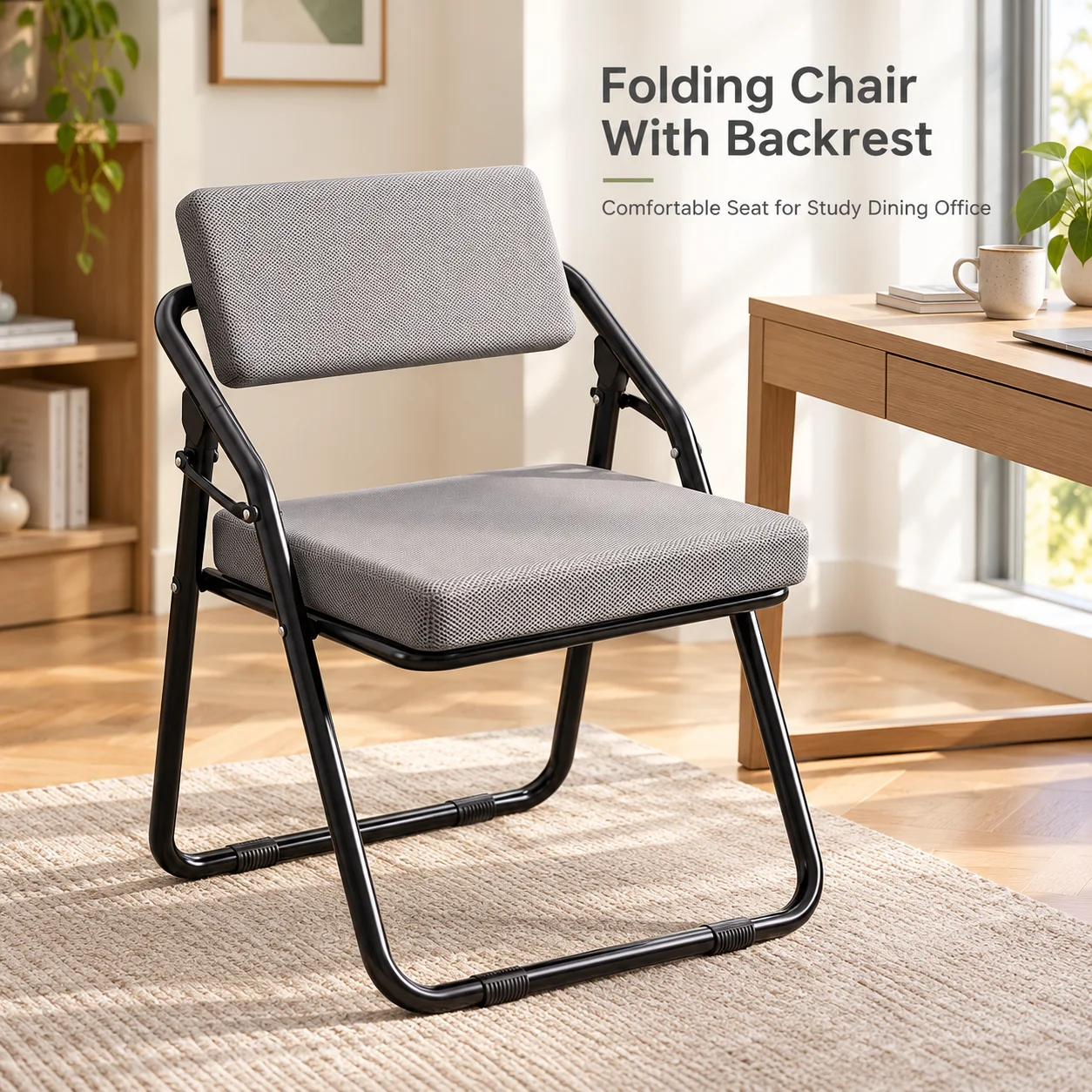 AOLIVIYA Folding Chair With Backrest 5CM Thick Padded Seat Steel Frame Foldable Dining Desk Chair For Home Office Dorm Room