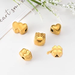 5Pcs Fashion Heart Clover Stainless Steel Spacer Bead Irregular Spacer Handmade Bead String DIY Bracelet Necklace Jewelry Making