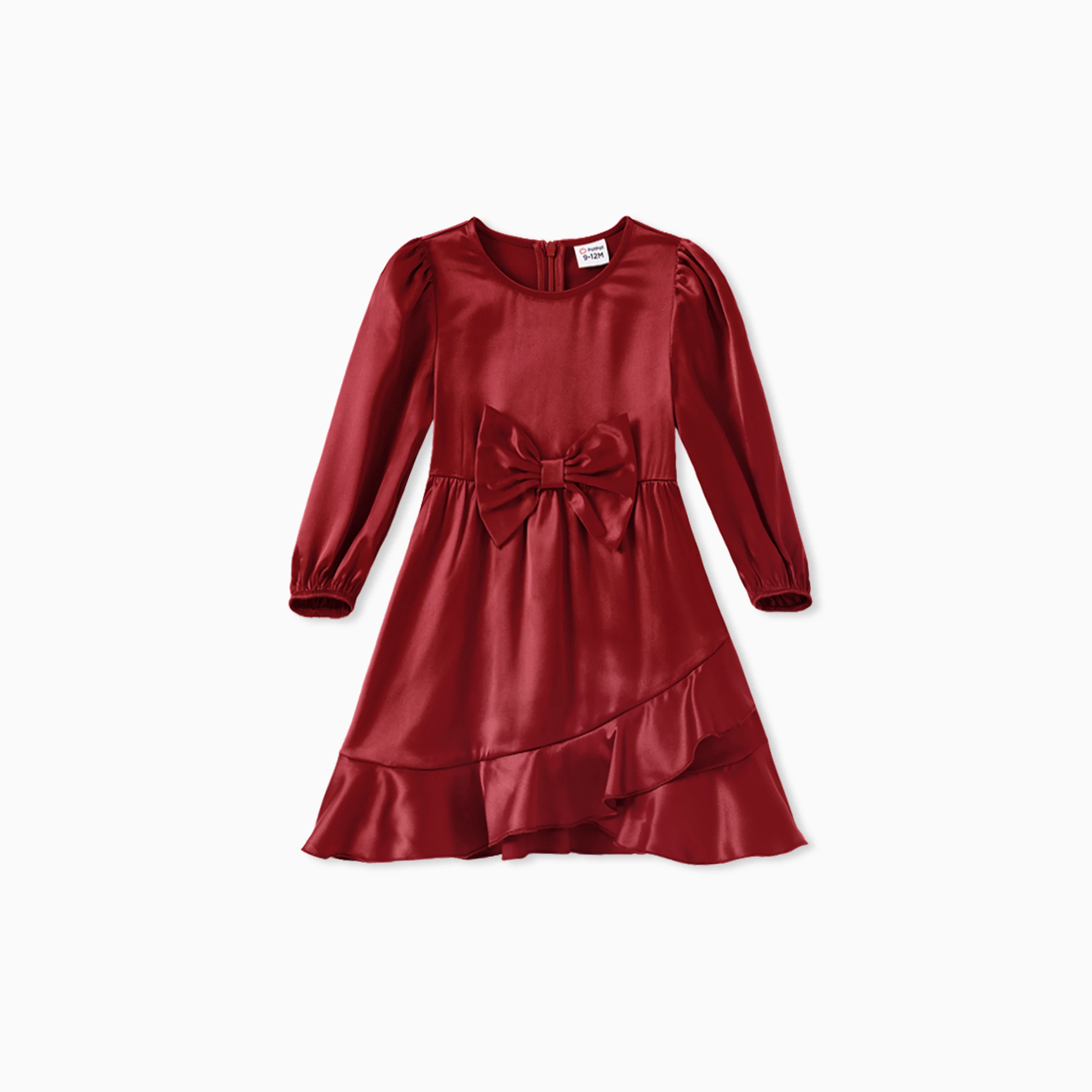 PatPat Papat Red Matching Family Outfits Silky Satin Long Puff Sleeves Dress or Plaid Shirt