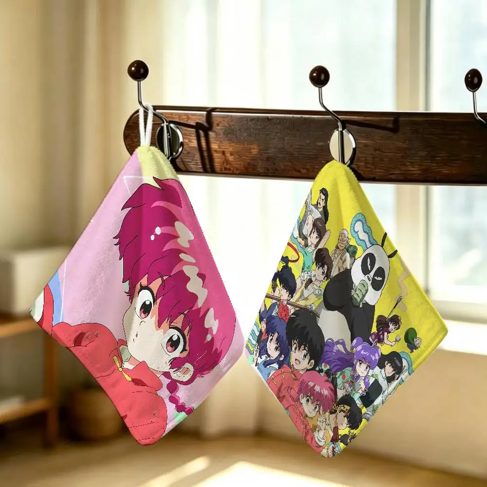 Anime R-Ranma Hanging Style Hand Wiping Towel Polyester Cotton Anti-fade For Indoor Kitchen Living Room