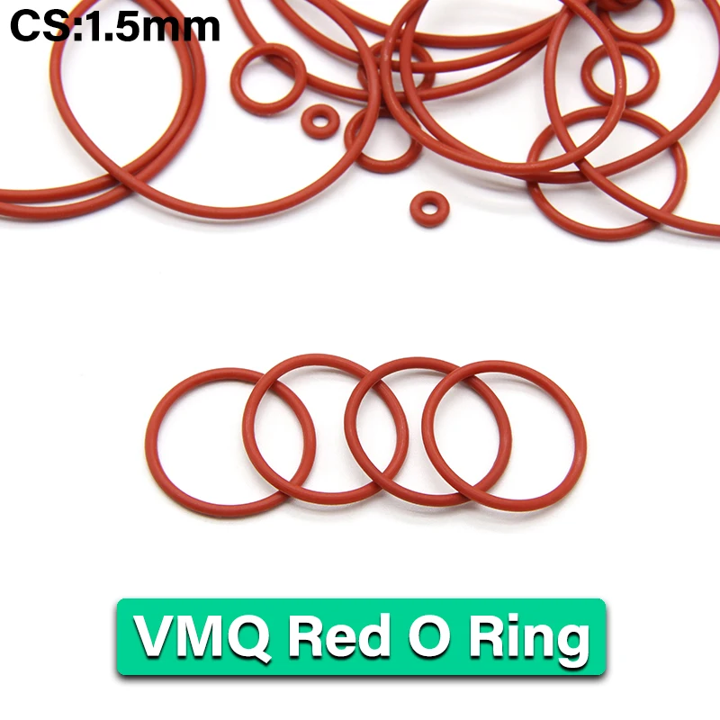 

10/50pcs VMQ O Ring Gasket CS 1.5mm OD 5 ~ 80mm Red Waterproof Washer Round O Shape Silicone Ring Food Grade