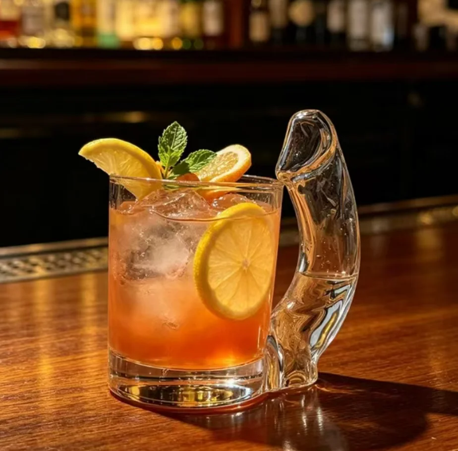 Creative Dolphin Handle Transparent Glass Cup, Thick Bottom Tumbler for Iced Beverage Lemonade Beer Beach Bar Table Decor