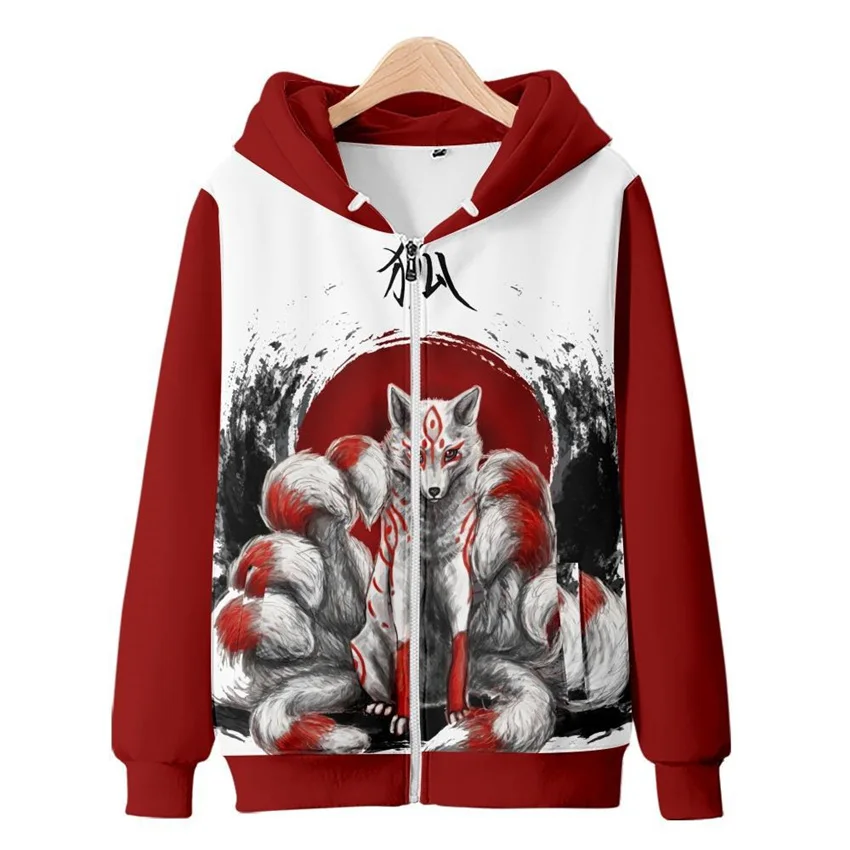 Faramita-Flower Fox 3D Digital Printing Hoodie, camisola estilo chinês, Casaco Streetwear, Casaco, Brand Clothing