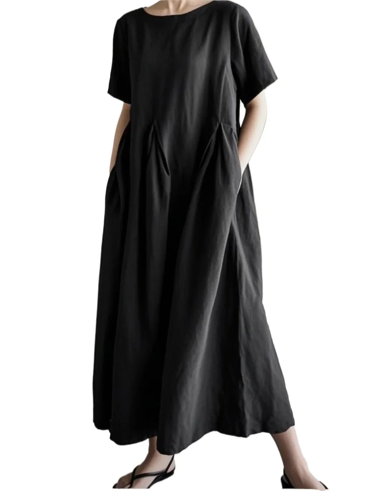 

Casual Solid Loose Dress For Women Fashion Short Sleeve O Neck Dresses Robe Femme Holiday Office Womens Clothing Summer New 2025