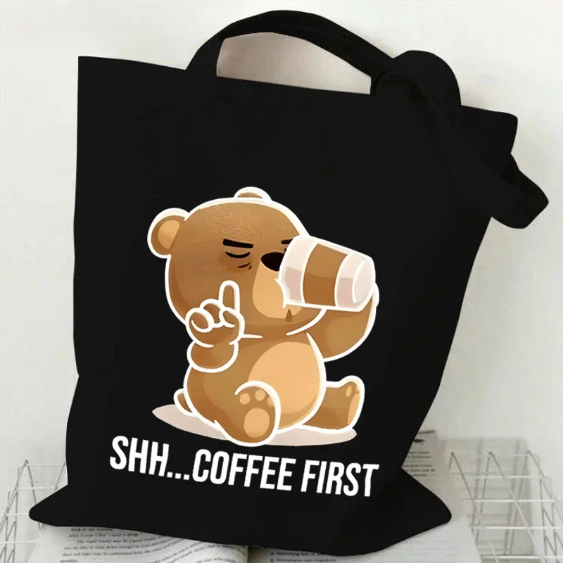 Women Canvas Tote Bag Teddy Bear Butt Print Shoulder Bag Funny Reusable Shopping Bags Teen Cartoon Bag Harajuku Female Handbags