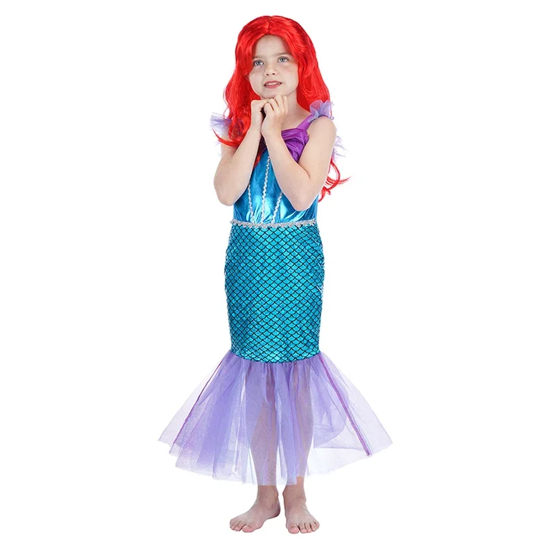 Princess The Little Mermaid Ariel Dress Girls Cosplay Costume Kids Halloween Carnival Birthday Party Clothes Summer Prom Dresses