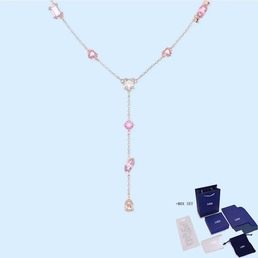 Best selling personalized new GEMA 520 necklace, slender Y-shaped elegant decoration, women's pink crystal jewelry high-end gift