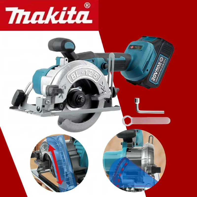 

Аккумуляторная бесщеточная циркулярная пила Makita 5 дюймов, ручная, многофункциональная, для резки дерева и металла, электроинструмент 18В/20В