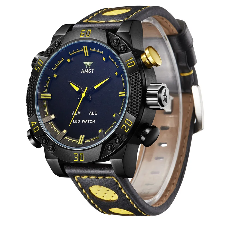 ساعة رقمية رياضية كبيرة الوجه للرجال، ساعة مزدوجة العرض مقاومة للماء للاستخدام اليومي مع وظائف ثلاثية العيون وستة أيدي #3