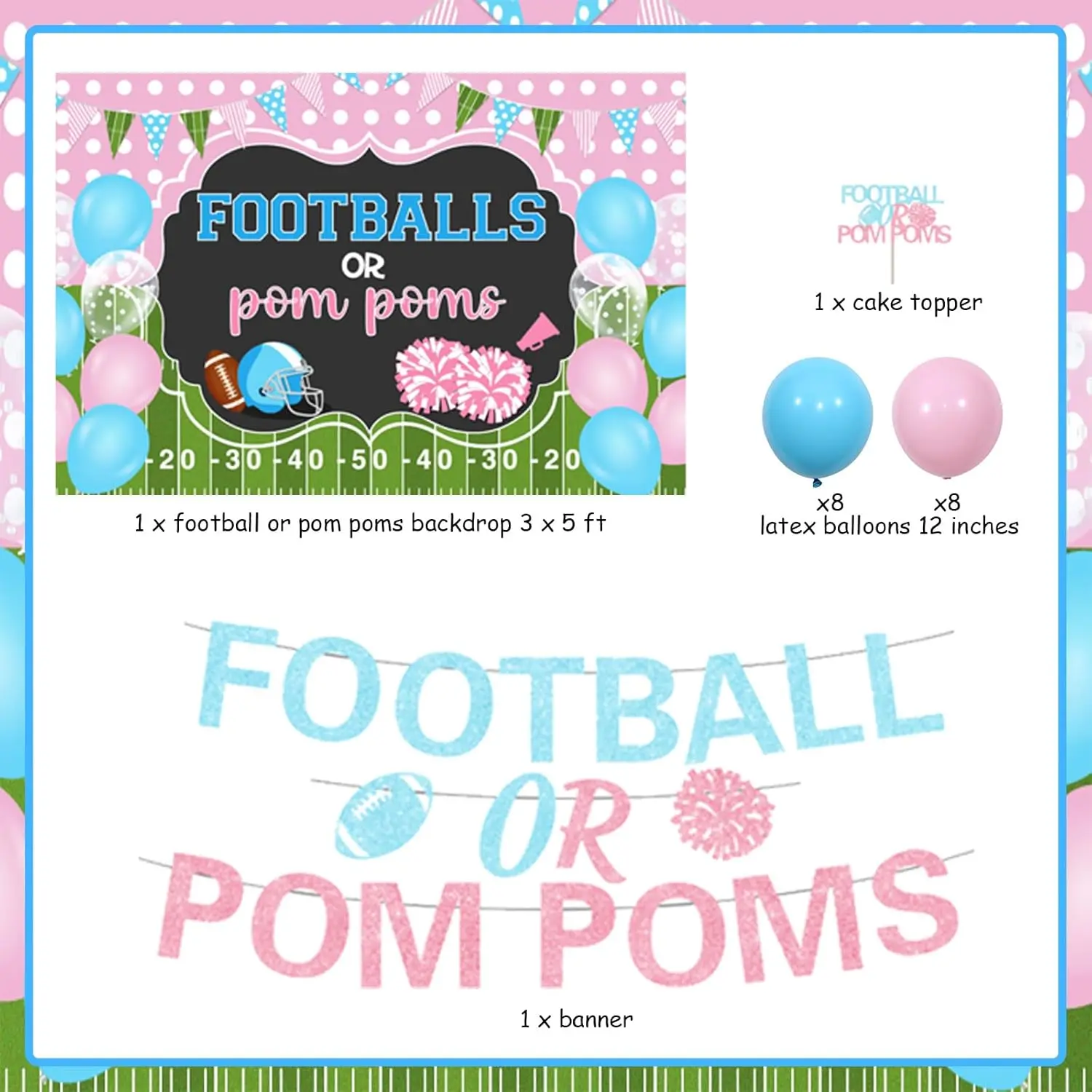 Joymemo futebol gênero revelar decoração, futebol ou pom poms, meninos e meninas gênero revelar suprimentos de decoração de chá de bebê