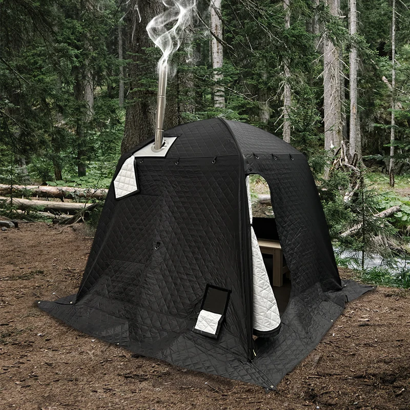 Ice Fishing Thickened Threading Rod Mobile Sauna Tent Transparent Skylight Ice Fishing Prism Sweat Tent With Chimney Hole