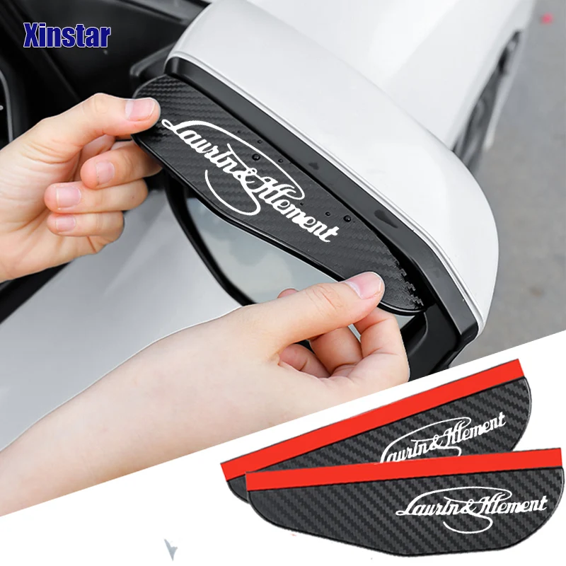 2X Laurin & Klement Carbon Fiber Car Rearview Mirror Eyebrower Sticker For Skoda Fabia Octavia Rapid Yeti Kamiq Scala Karoq