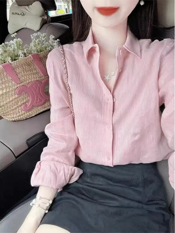 Różowy Kołnierzyk Irt Damski Ele Sle Wiosenny Dojazdy do Pracy Modny Design Sensacja Lekki Luksusowy Przeciwstarzeniowy Modny Top