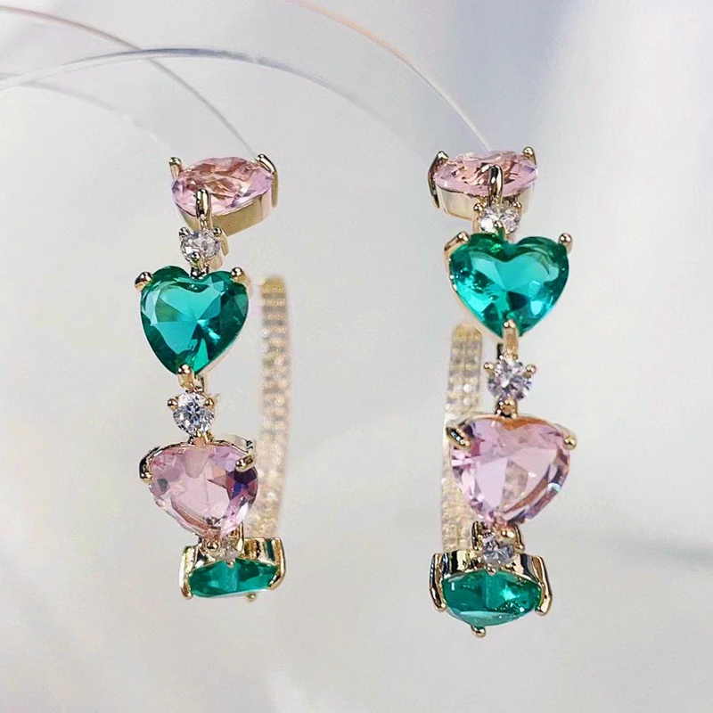 

SENYU Jewelry Hot Pink,Blue Cubic Zirconia Elegant Hoop Earrings Luxury 18K Gold Plated for Wedding Party Trendy Jewelry Gift