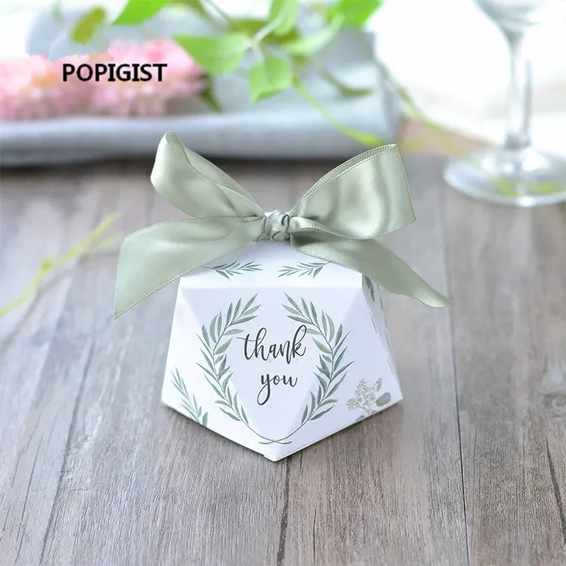 100pcs European diamond shape Green forest style Candy Boxes Wedding Favors Bomboniere paper thanks Gift Box Party Chocolate box