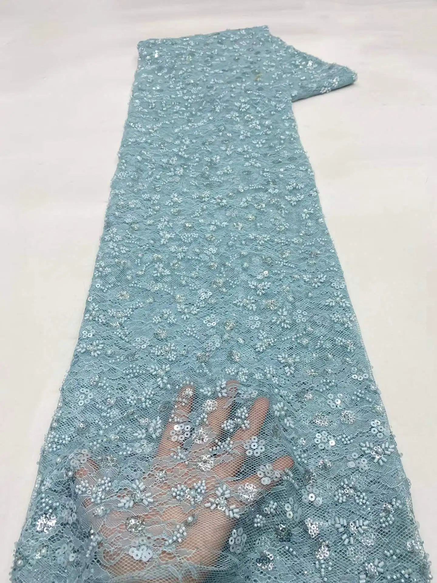 

African Mesh Lace Fabric Nigerian Beads Lace Fabric Sequin 2026 High Quality French Nigeria Lace Dresses for Women Party Wedding