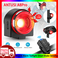 ANTUSI A8pro Bike Anti-theft Alarm Lock Auto Brake Cycling Taillight Remote Control Waterproof Bicycle Rear Light Wireless Bell