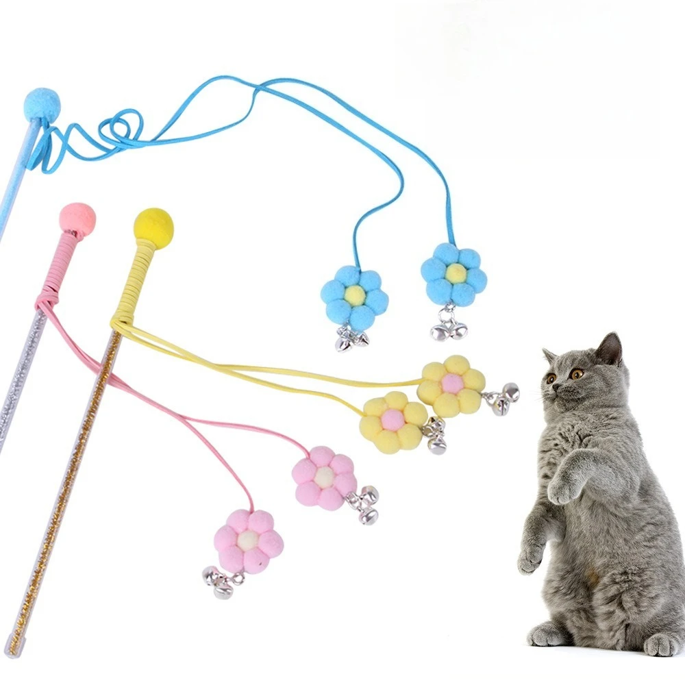 

Cat Cartoon Plush Toys with Bell Funny Cat Stick Pet Interactive Toy Cat Accessories Pet Kitten Toys