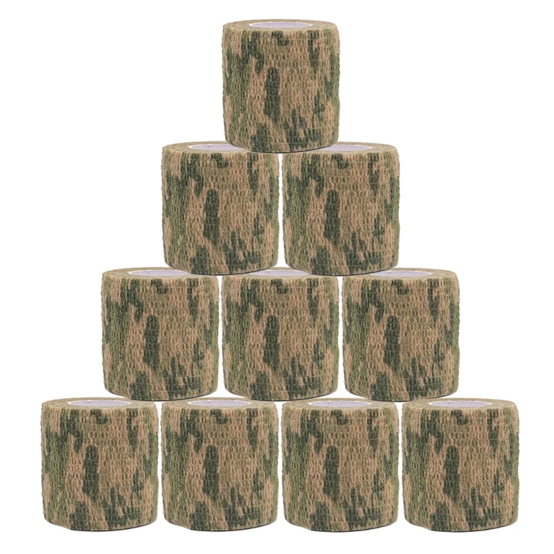3/6/12PCS Grass Camo Wraps Tape Self Adhesive Elastic Bandage Hunt Disguise Wrap Tape  for Outdoor Sport Camping Stretch Strip