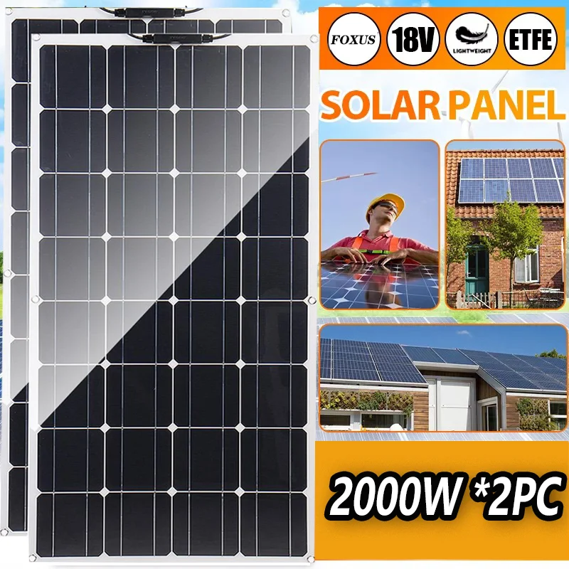 

2000W 1000W Solar Panel 18V High Efficiency Monocrystalline Portable Flexible Waterproof Emergency Charging Outdoor Solar Cells