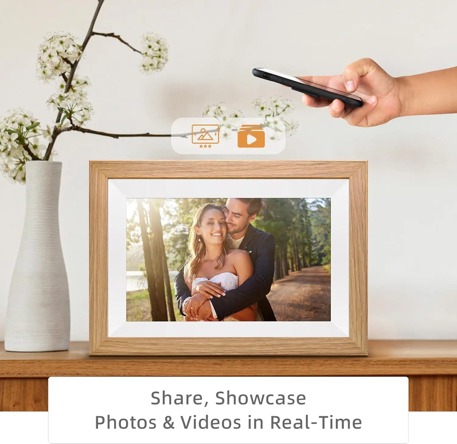 10.1 inch wifi cloud digital photo frame ios Android APP remote digital photo frame wooden digital frame