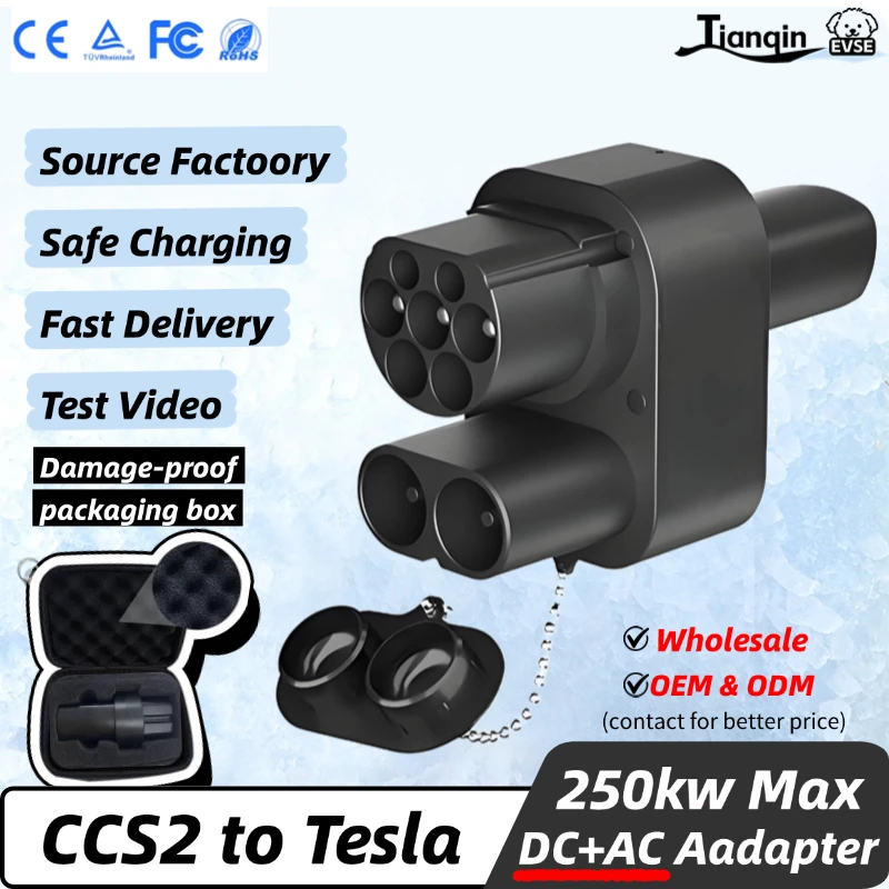 CCS2 to Tesla EV Charging Adapter 250A 250KW CCS Combo 2for Tesla Convertor for Tesla Model 3/Y/X/S Car Charger Tesla Connector