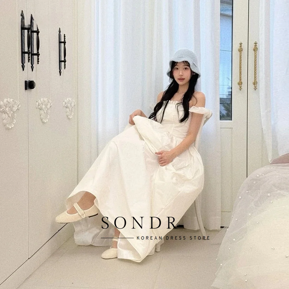 Sondr Simple A-line Korean Wedding Dresses Photo Shoot Off the Shoulder Floor-Length Women Evening Dress Customized Lovely Gown