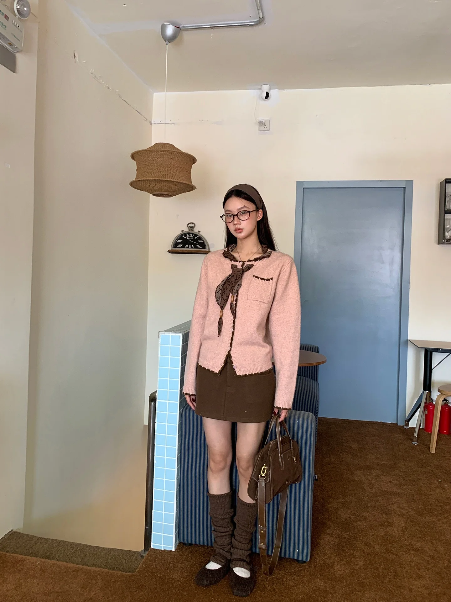 كارديجان نسائي طويل الأكمام محبوك مفتوح باللون الوردي، أسلوب خريف 2025 الجديد، سترة مضادة للشيخوخة بأسلوب G #2