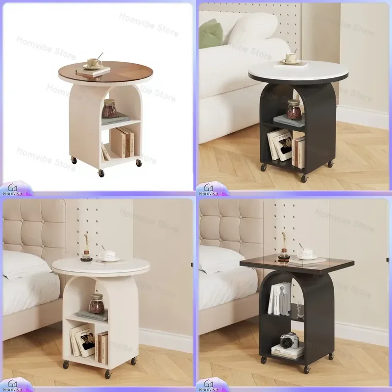 Cream Tempered Glass and Slate Bedside Table Modern Multi Functional Nightstand for Bedroom Living Room Small Space Storage