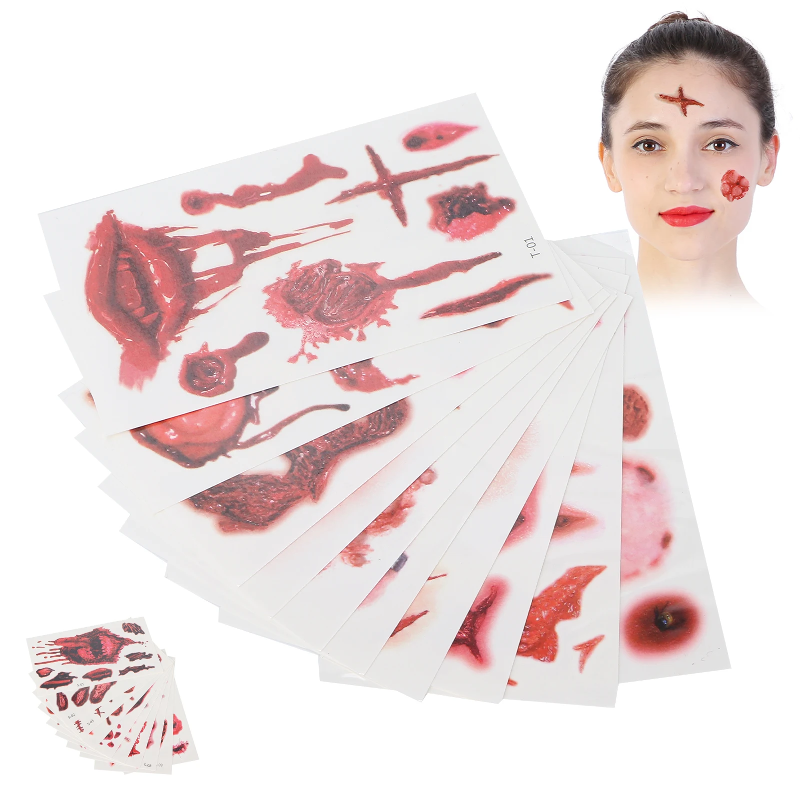 Halloween Scar Tattoos Waterproof Horror Fake  Wound Face Stickers for Halloween Fake Makeup Cosplay Fake Wounds