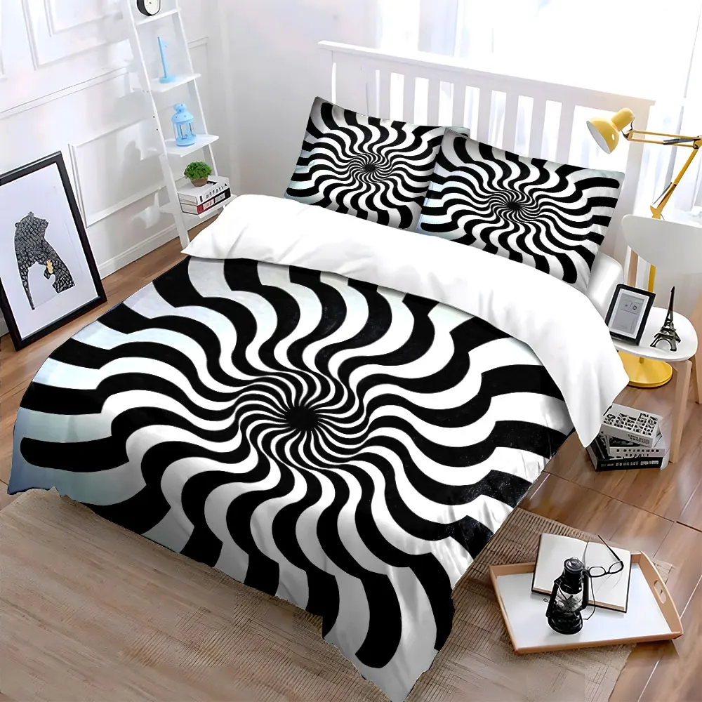 Abstract Spiral Art Three-Piece Decor Bedding Set with 1 Duvet Cover 2 Pillowcases Single Double King Queen, Gift
