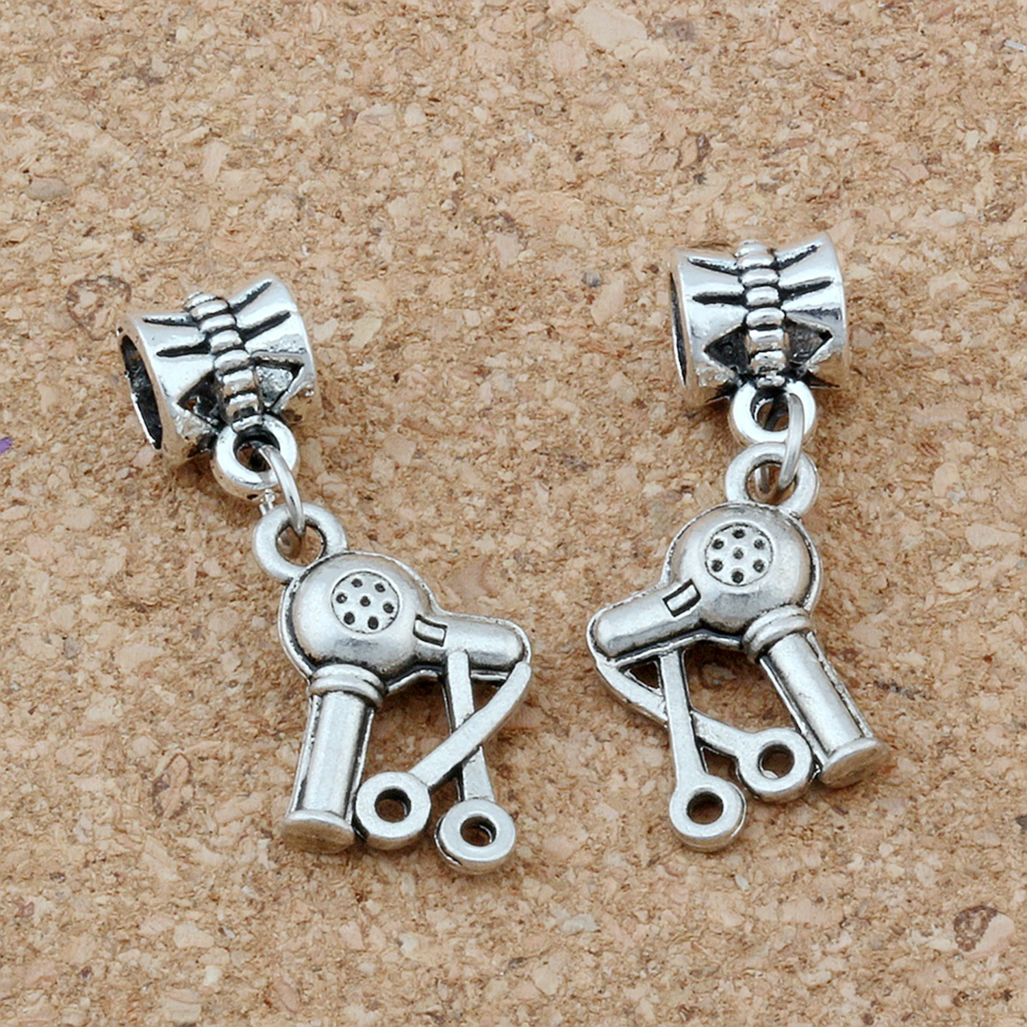 15Pcs Alloy Scissors Blow Dryer Hair Stylist Charm Pendants For Jewelry Making Findings 29x13 MM