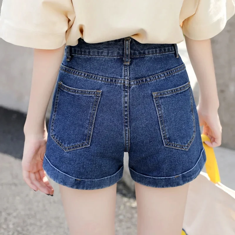 Vintage Summer Denim Shorts For Women Basic Slim Straight Vaqueros Fashion New Cowboy Hot Pants High Waist Casual Cortos Jeans