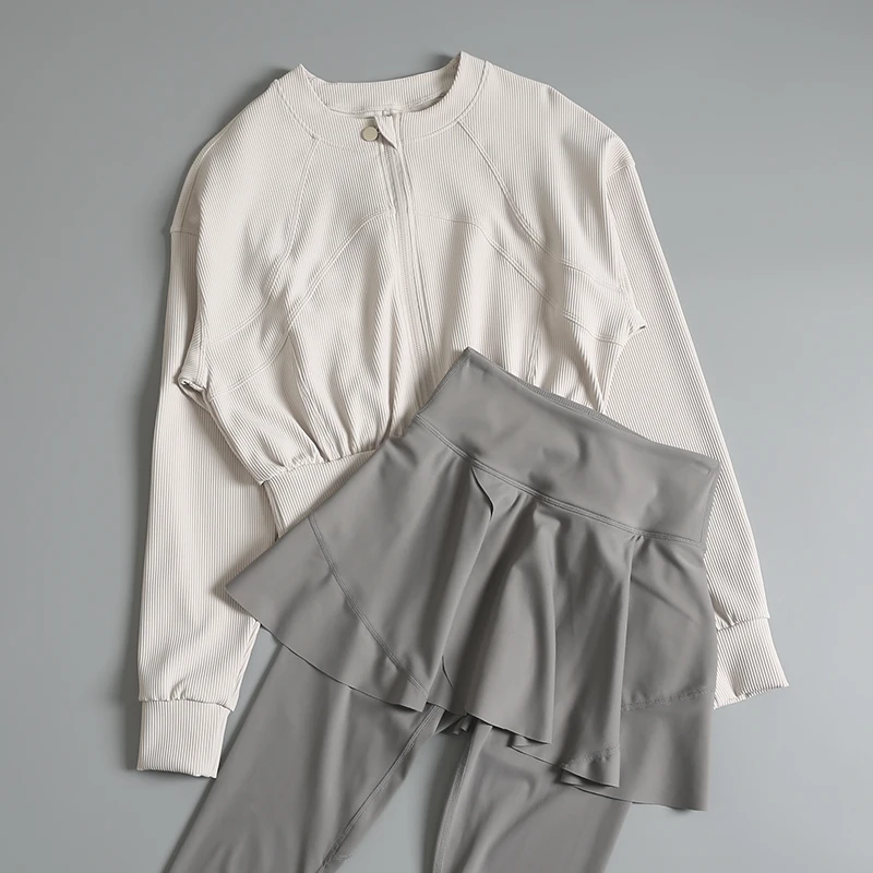 Traje deportivo de manga larga para mujer, otoño e invierno, de gama alta, delgado y delgado, informal, de nicho, Pilates, yoga, deportes para correr