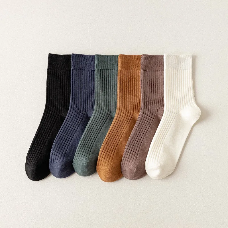 Bas classiques solides pour hommes, chaussettes à barillet moyen toute l'année