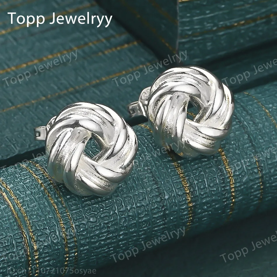 Elegant 925 Sterling Silver Exquisite Braided Round Earrings Fashion Ladies Wedding Accessories Gift Jewelry