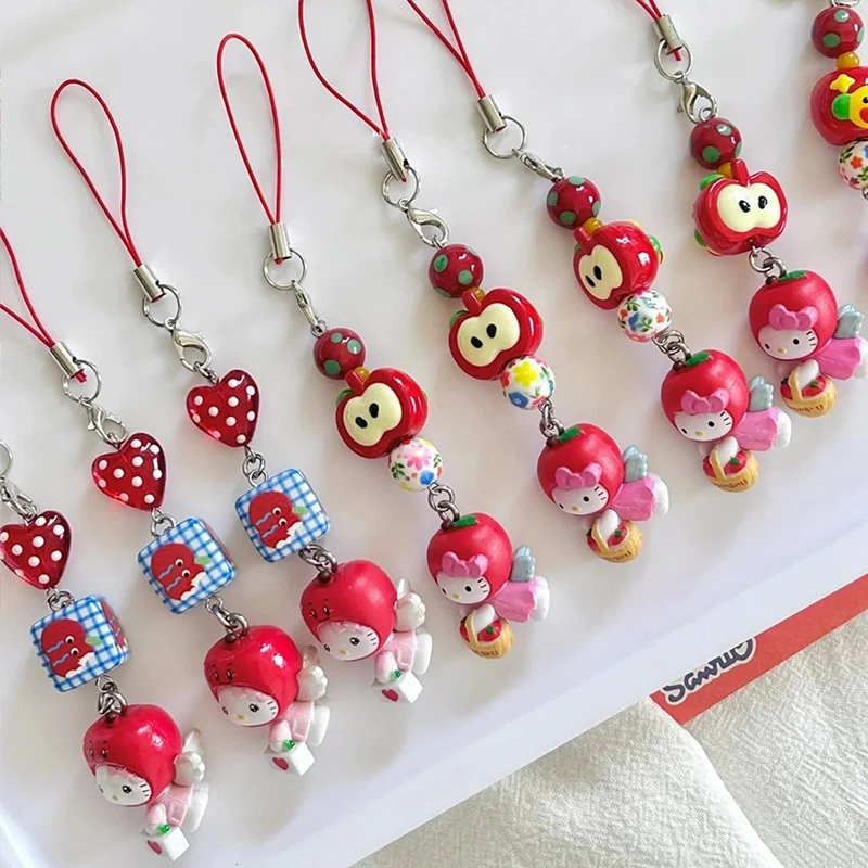 

Kawaii Hello Kitty Phone Chain Strap Anime Sanrio KT Cat Charm Pendant Earphone Case Hanging Rope Lanyard Bag Decor