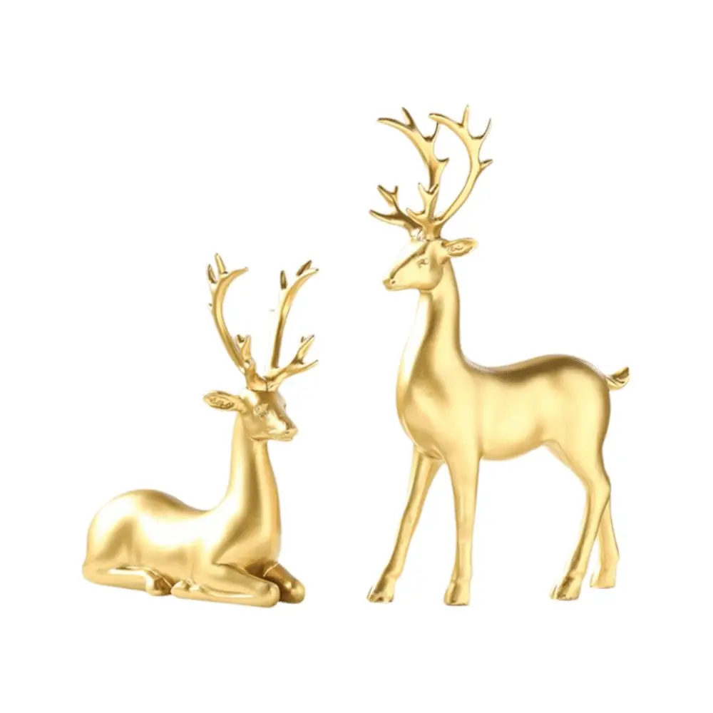 

2PCS New Resin Christmas Reindeer Figurines Miniature Figurine Sitting Standing Deer Elk Sculpture Deer Statue Festive
