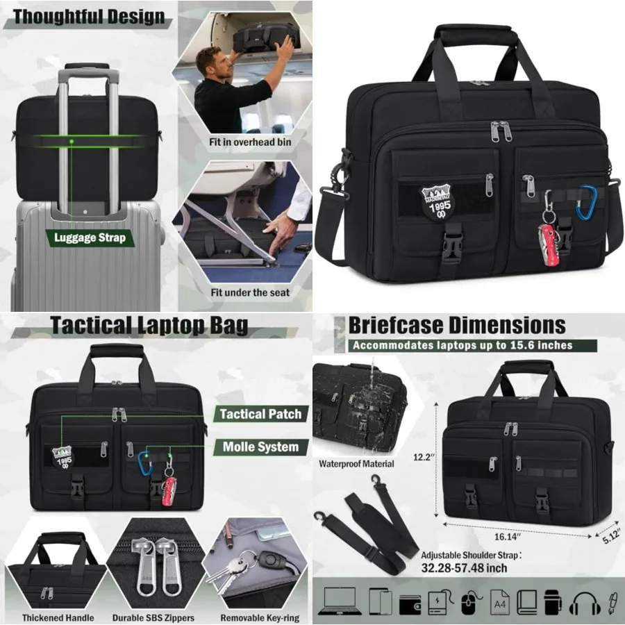 Tactical Laptop Bag for Men/ Military Laptop Briefcase with MOLLE Large Business Travel Messenger Bag