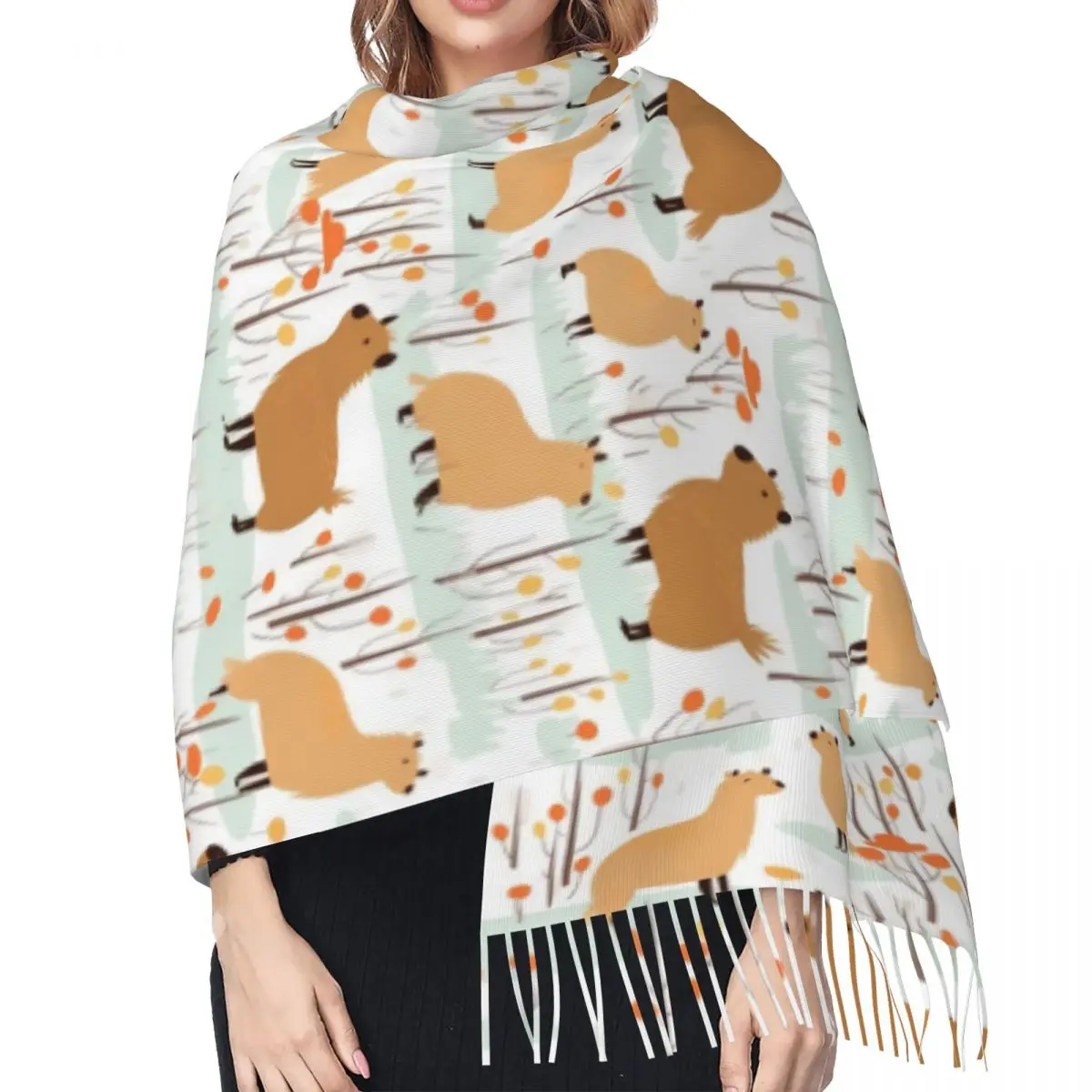 Flat Pattern Of Capybaras And Trees Pattern Tassel Scarf Women Soft Versatile Female Shawls Wraps Female Winter Fall Scarves