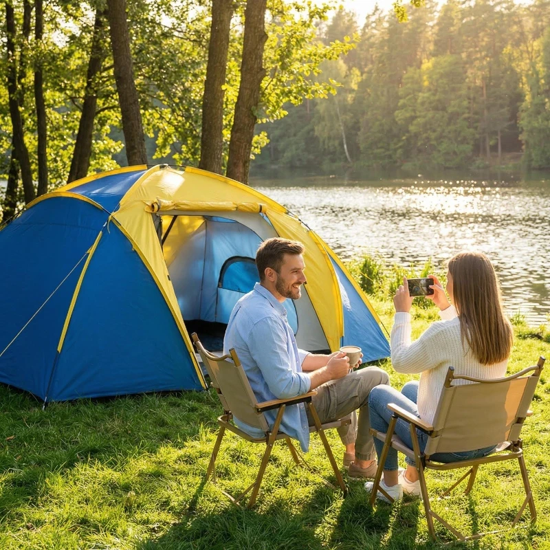Waterproof Folding Tents Portable Sunshade Tent Ventilated Sturdy Outdoor Camping Shelters with Large Space and Secure Bracket