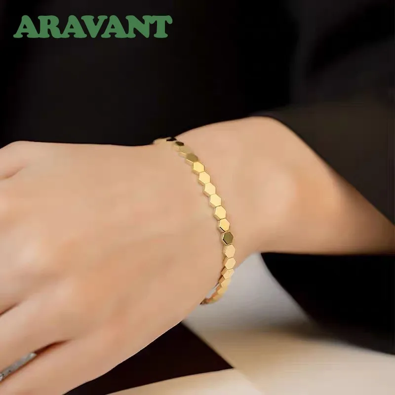 ARAVANT 925 Silber 18K Gold Geometrischer Rhombus-Armreif für Damen Modeschmuck – Detail 4