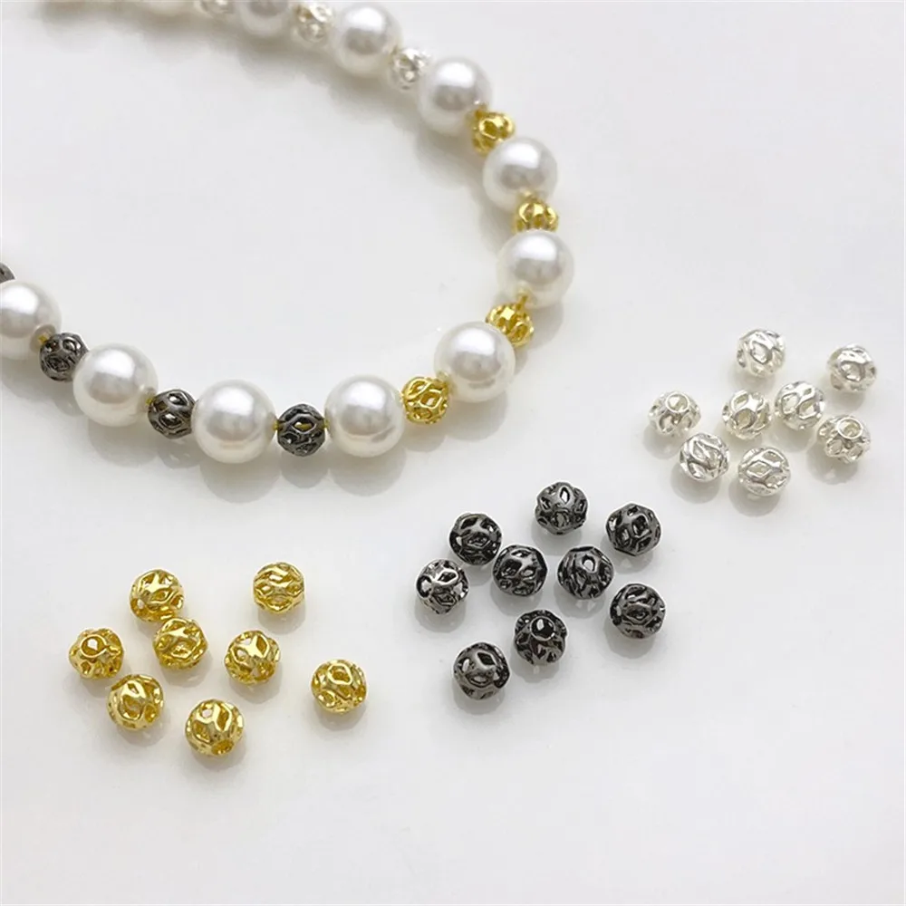 

14K Bag Gold Gun Black Hollow Ball Bead Partition Loose Bead Handmade DIY Bracelet Necklace Jewelry Material Accessories