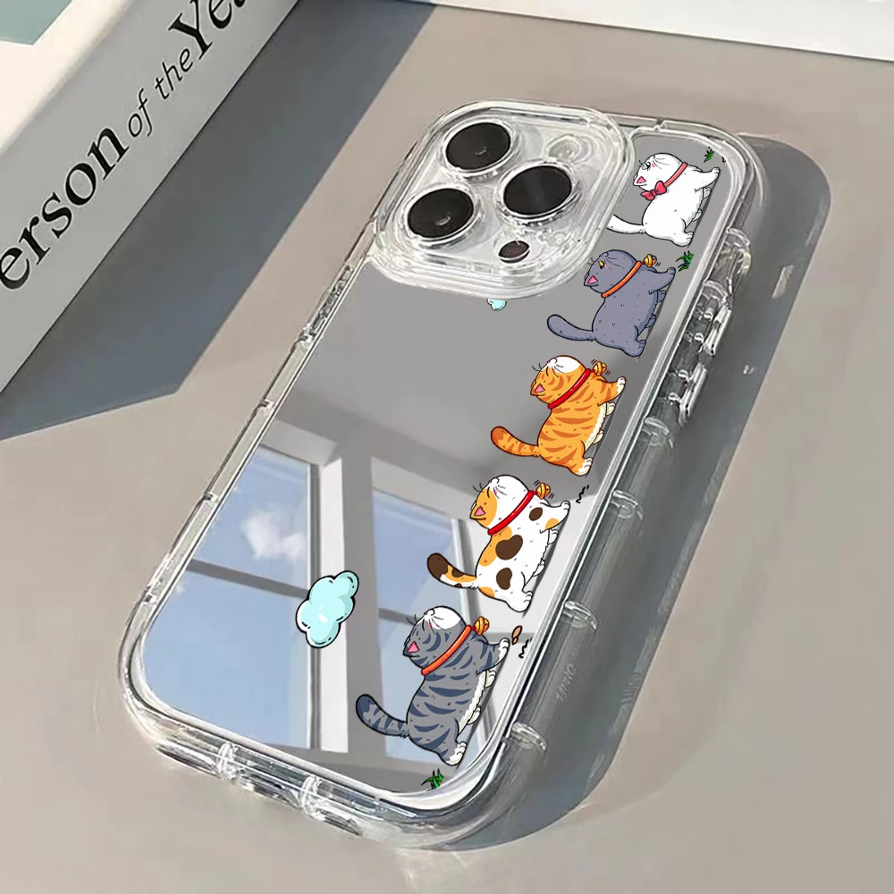 Funda de Teléfono Coreana con Diseño de Gato Adorable para iPhone 17 16 17 Air 15 12 11 Pro Max 14 13 7 8 Plus Pro XR X Max, Cubierta Plateada con Efecto Espejo