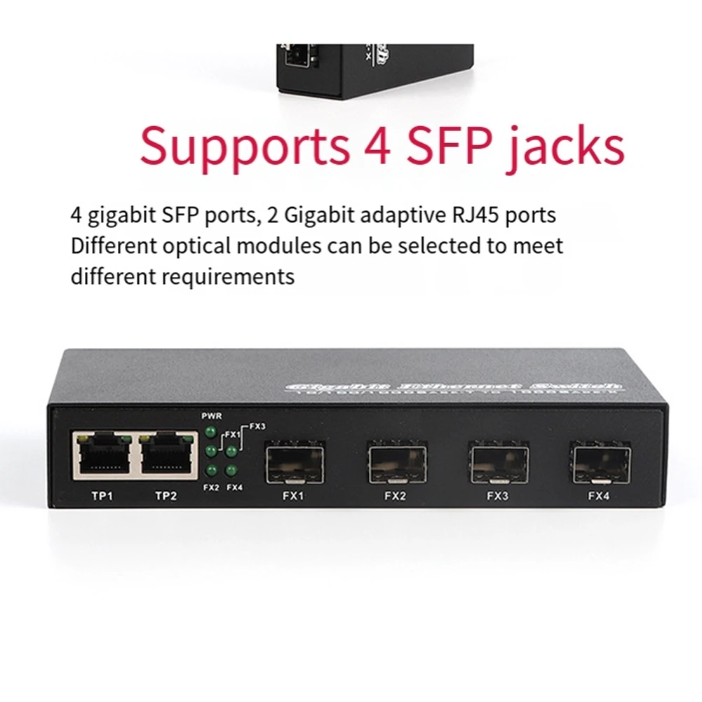 ABAN Gigabit Media Converter 4 to 2 RJ45 Transceiver 10/100/1000M Fiber Optic Switch EU PLUG
