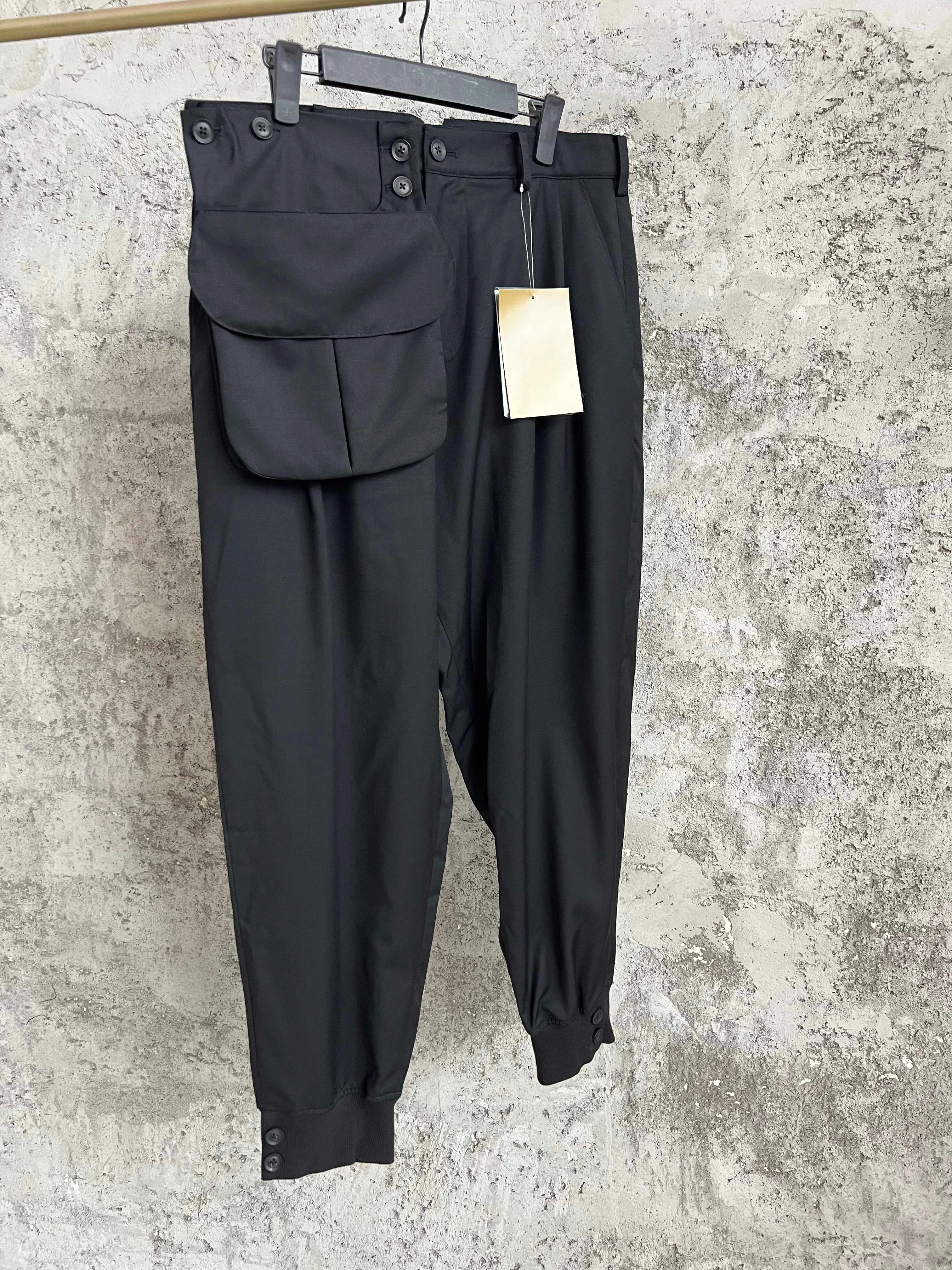 TOP-YAMAMOTO large flip pocket casual pants, the same style as the casual show, with a wool waist strap and a slim fit