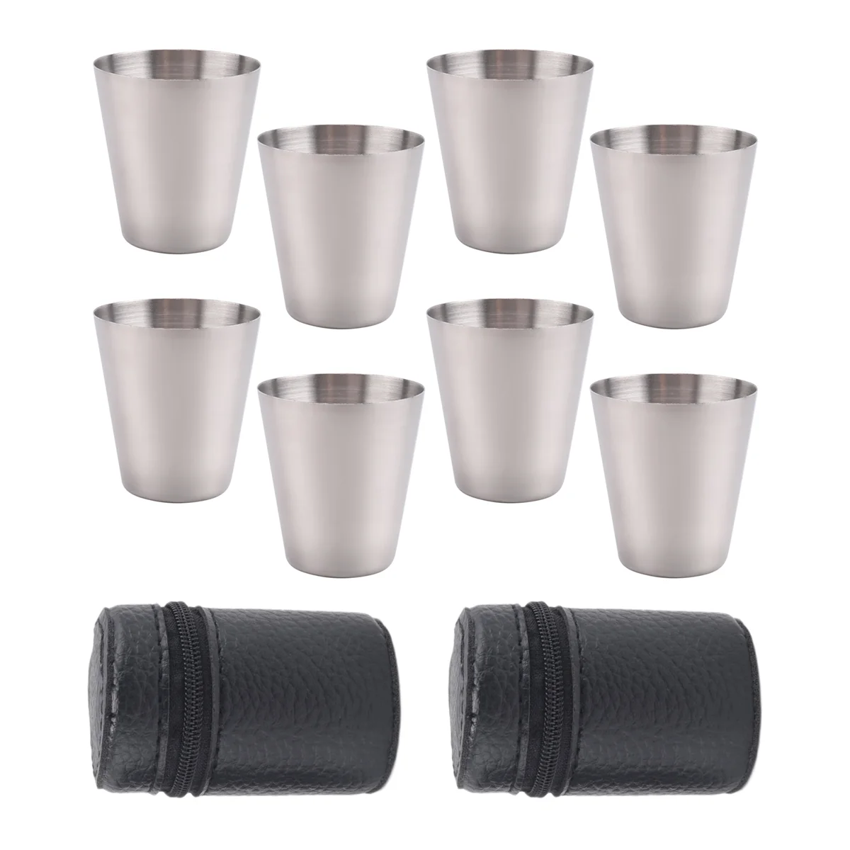 A24P مصقول 30 مل كوب زجاجي صغير من الفولاذ المقاوم للصدأ كؤوس مشروبات للشرب مع حقيبة أغطية جلد لبار المطبخ المنزلي
