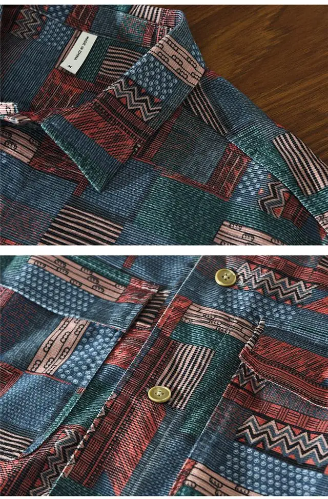 Retro Ethnic Style Shirt Jacket Men Loose Japanese Full-print Plaid Cardigan Long-sleeved Plaid Shirt Spring and Autumn