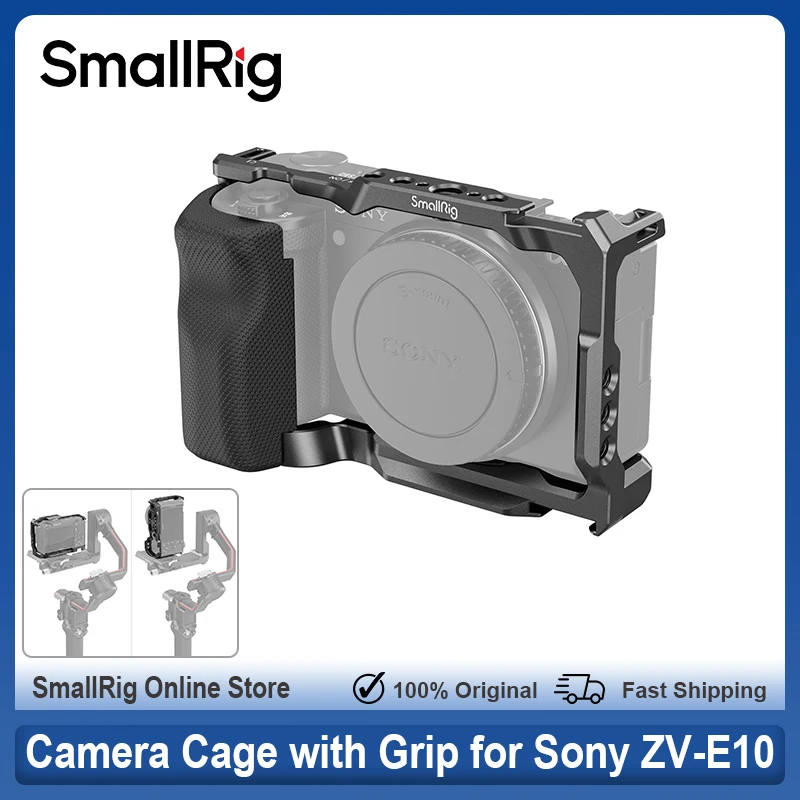 Smallrig Camera Cage with Built-in Threaded Holes Cold Shoe Silicone Handle Quick Release Plate Cage for Sony ZV-E10 Camera