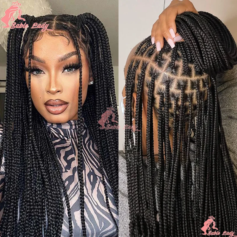 

36" Synthetic Lace Front Box Braided Wigs for Black Women Knotless Cornrow Braids Lace Wigs Small Box Braided Lace Front Wigs